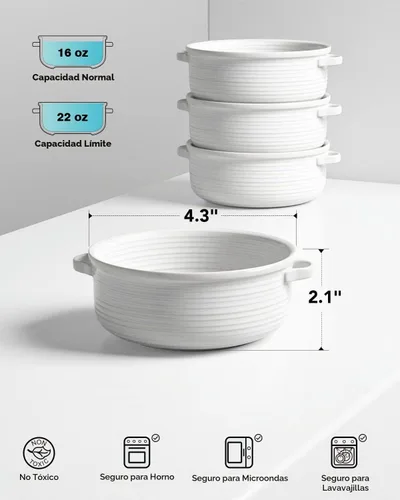 Vista 4 de LE TAUCI Cuencos para sopa con asas - 22 oz de cuencos de cebolla francesa de cerámica sin plomo, aptos para horno y microondas, diseño resistente