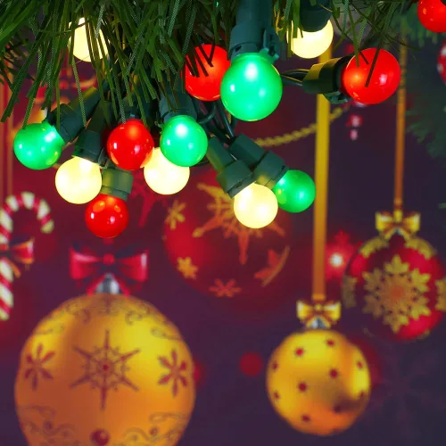 Vista 3 de GlowVibe - Luces de Navidad rojas, blancas y verdes para interiores de 19 pies con 70 luces LED, bombillas de cristal perlado G15 para árbol