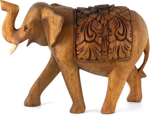 Vista 3 de G6 Collection Estatua de elefante tallada a mano de madera, escultura, arte decorativo, rústico, decoración del hogar, decoración hecha a mano