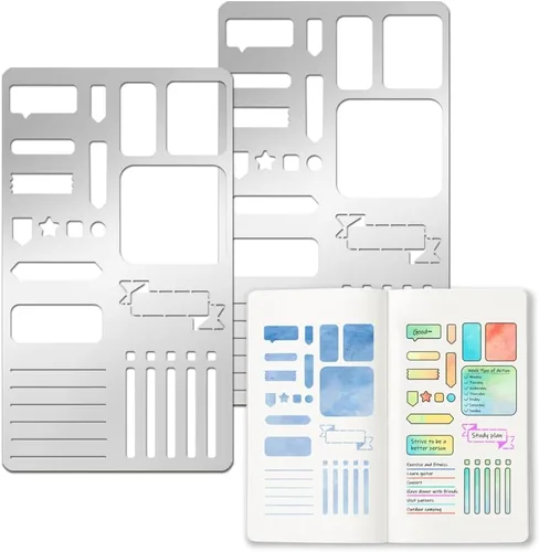 Vista 11 de INFUNLY Plantillas de metal para diario, 2 unidades, forma de planificación, plantillas de diario de viñetas, plantilla de metal para cuadernos