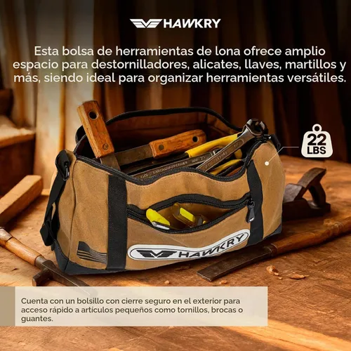Vista 6 de HAWKRY Bolsa de herramientas de lona resistente - Bolsa de lona impermeable con cremallera, bolsa de herramientas de jardín, bolsas de construcción