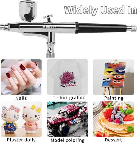 Vista 3 de XDOVET Kit Profesional de Aerógrafo de Acción Dual con Taza de Pintura Metálica de 7ml y Recipiente Lateral - Ideal para Tatuajes, Maquillaje, Uñas