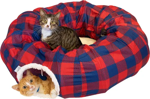 Vista 6 de Kitty City Cama grande tipo túnel para gatos, túnel de juego para gatos 2 en 1 con cremallera y cama de siesta de felpa, juguete desplegable