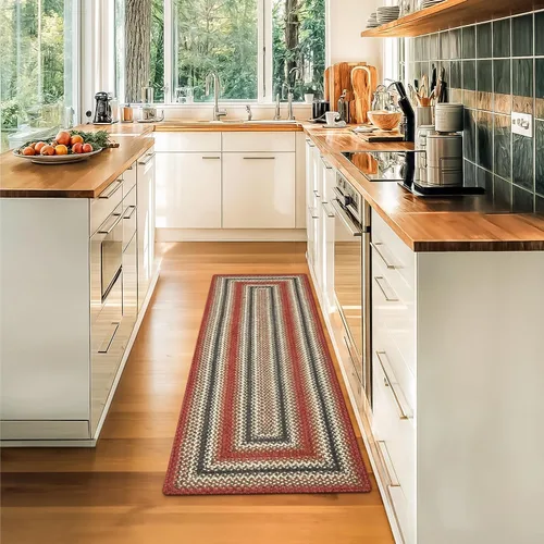 Vista 38 de Homespice Apple Pie - Alfombra ovalada roja de 2 x 3 pies, alfombra de cocina trenzada para decoración primitiva y rústica, reversible, yute sin