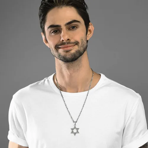 Vista 9 de GOLDCHIC JEWELRY David Star Necklace for Men, Stainless Steel Cross Pendant Jewish Israel Jewelry with Water Wave Chain