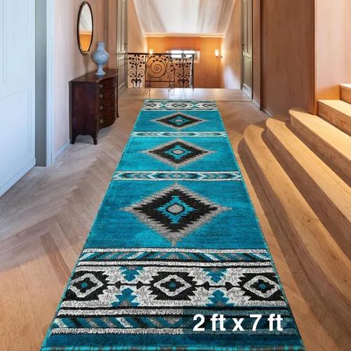 Vista 36 de YHSF South West - alfombra nativa americana del suroeste, fácil de limpiar, gruesa, suave y duradera, alfombra tribal inspirada en indios americanos
