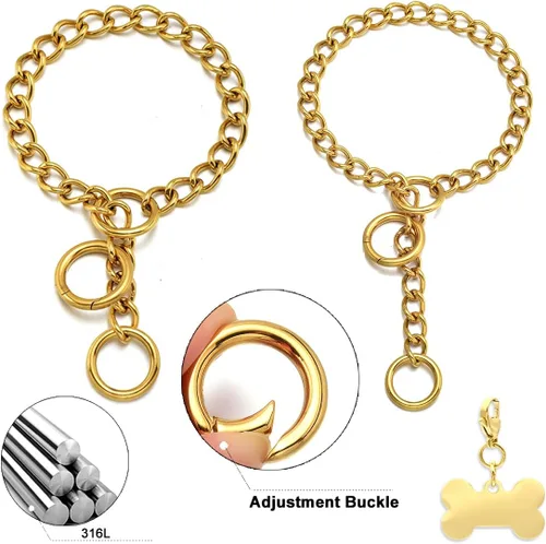 Vista 3 de Collar de cadena de eslabones cubanos resistente para caminar con gancho de cierre de anillo, 0.591 in, oro de 18 quilates, acero inoxidable