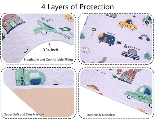 Vista 2 de Padded Pack n Play Sheets - Protector de colchón transpirable y grueso, acolchado de 38 x 26 pulgadas, sábana bajera ajustable para Graco, mini