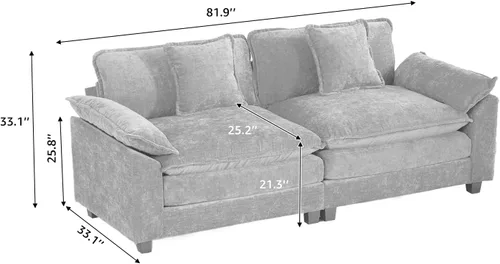 Vista 212 de Sofá seccional modular verde de 111.5", sofás seccionales grandes de 3 plazas para sala de estar, sofá nube oversized de tela chenille con otomana