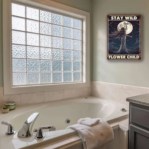Vista 6 de LIUAXICIA Letrero de lata de bar hippie con flores salvajes para exteriores, interiores, oficina, negocios, baño, decoración de cueva de hombre