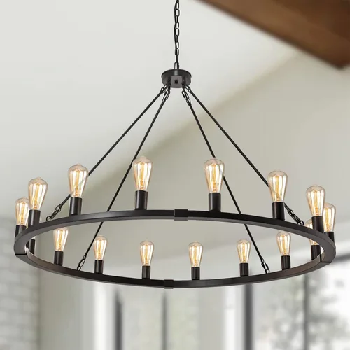 Vista 34 de Lámpara de araña de madera de granja de 19.49 pulgadas, lámpara rústica de comedor de 4 luces, lámpara de araña de altura ajustable, iluminación