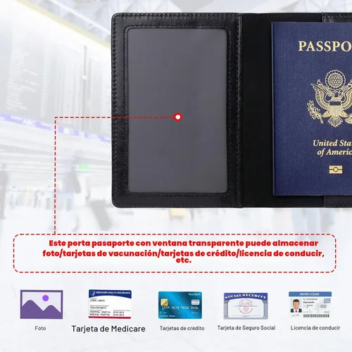 Vista 3 de TIGARI Portapasaporte para Viaje Mujeres Hombres, Funda de Pasaporte de Cuero PU, Estuche Protector Impermeable, Organizador de Documentos A-Negro