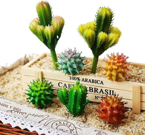 Vista 5 de N A Cayway - 10 cactus artificiales y plantas suculentas, decoración de cactus artificiales para decoración, paquete a granel