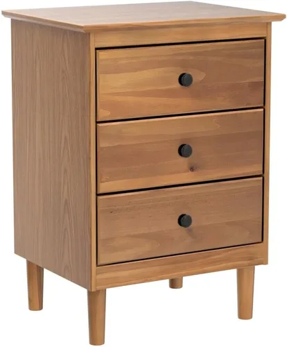 Vista 5 de Walker Edison Myron Modern - Juego de 2 mesitas de noche de madera maciza de 3 cajones, 2 unidades, color caramelo Blanco