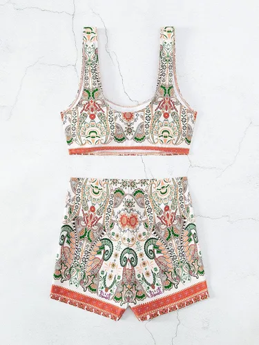 Vista 2 de Floerns Traje de baño de 2 piezas para mujer con cuello redondo y pantalones cortos tankini