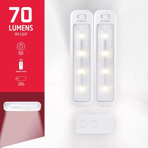 Vista 2 de Energizer Barras LED inalámbricas de 10 pulgadas, paquete de 2, control remoto, 70 lúmenes cada una, blanco suave, funciona con pilas, sin cableado