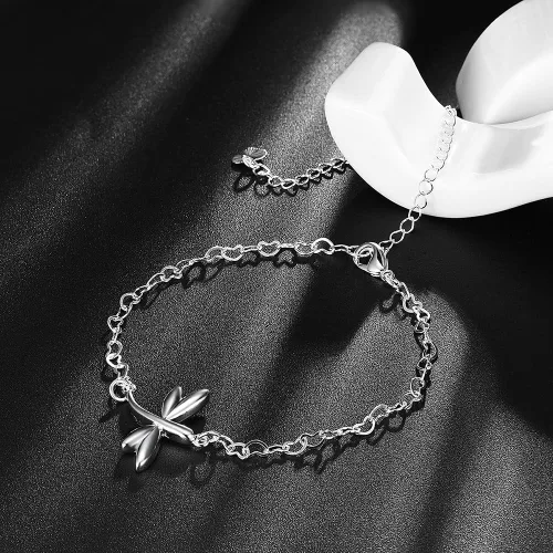 Vista 5 de Yuren Pulsera de tobillo ajustable de libélula para mujer, bañada en plata, sandalia descalza, cadena para, Chapado en plata
