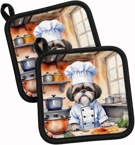 Vista 93 de Caroline's Treasures Coton de Tulear El Chef Par de Agarraderas de Ollas de Cocina Resistentes al Calor Juegos de Agarraderas de Ollas Almohadillas