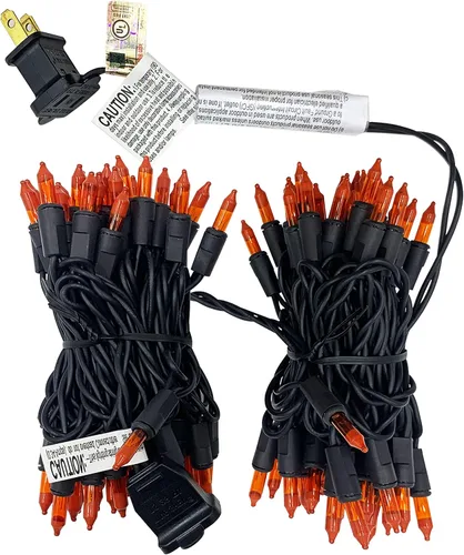 Vista 8 de Guirnalda de luces naranjas de Halloween para exteriores, 100 mini impermeables, incandescentes, decoración de interiores, enchufable, 23 pies