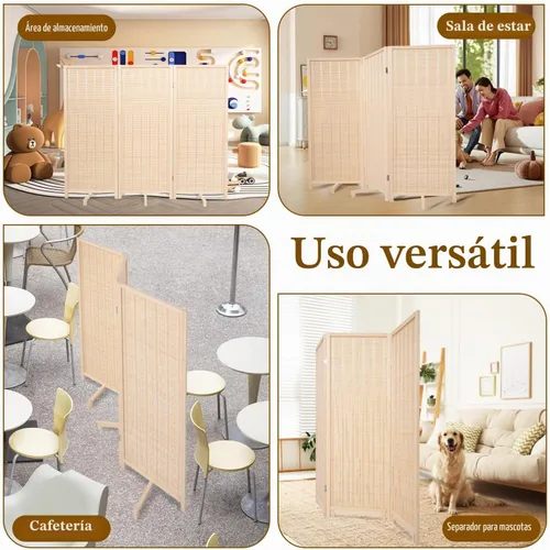 Vista 7 de Panel divisor de habitación de bambú con patas giratorias de 360°, 3 paneles de 47 pulgadas de alto, pantalla de privacidad plegable corta
