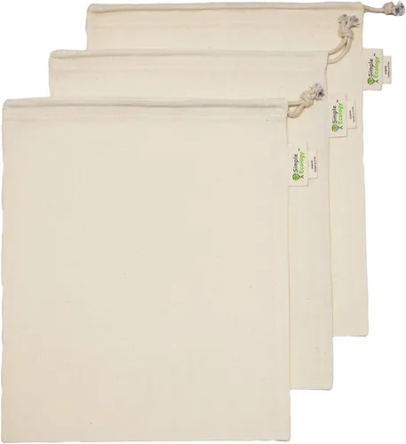 Vista 13 de Simple Ecology Bolsas reutilizables para compras y almacenamiento, muselina de algodón orgánico, juego de 6 (2 unidades de L, M, S)