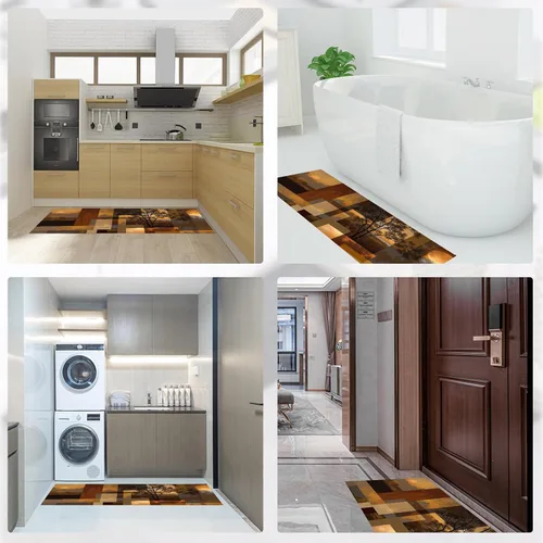 Vista 7 de Kitchen Mats for Floor 2 Piece Set Retro Sunset Forest Non Slip Kitchen Rugs Washable Abstract Geometry Floor Mats Rust Brown Area Rug Runner for