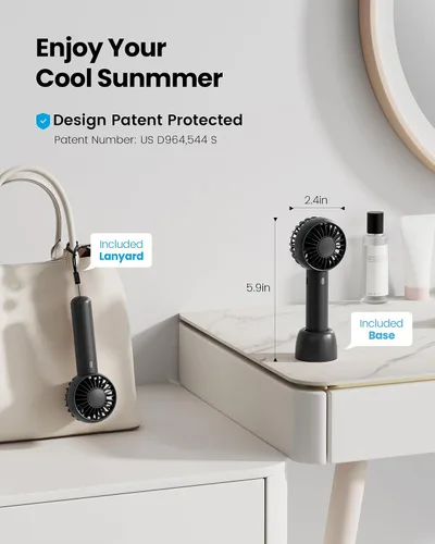 Vista 2 de Gaiatop Mini ventilador portátil, pequeño y potente, diseño lindo de 3 velocidades, ventilador de mano personal y escritorio con base, ligero