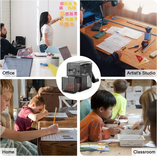 Vista 7 de Sacapuntas negro, sacapuntas manual con hoja helicoidal más fuerte para afilar rápidamente para niños, escuela, aula, hogar, artistas, ideal