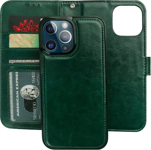 Vista 15 de Bocasal Funda tipo cartera desmontable para iPhone 13 Pro Max con bloqueo RFID, ranuras para tarjetas, soporte de cuero PU premium, soporte