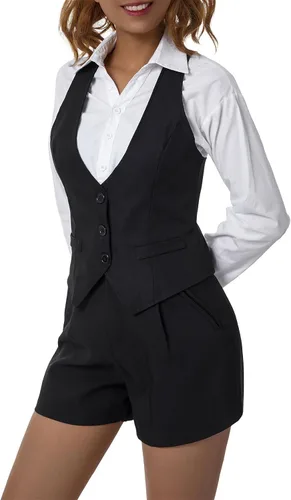 Vista 3 de XBTCLXEBCO Chaleco elegante para mujer con espalda cruzada con botones vintage steampunk sin mangas traje de esmoquin