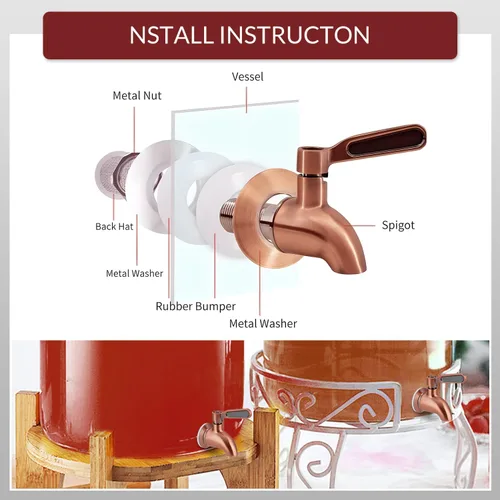 Vista 5 de Espiga de repuesto de acero inoxidable para dispensador de bebidas,Caño de metal para jarra dispensador de bebidas,Grifo de reemplazo