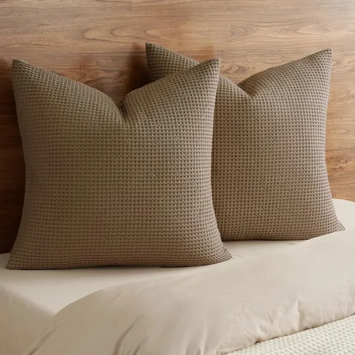Vista 30 de PHF Funda de almohada 100% algodón con tejido de gofre, 22 x 22 pulgadas, sin relleno, paquete de 2 elegantes fundas de almohada cuadradas