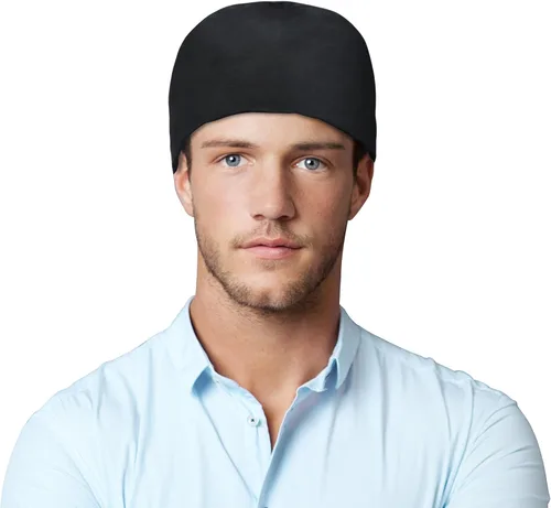 Vista 7 de Gorra de trabajo ajustable con botón, gorro de trabajo de algodón forrado de satén, banda para el sudor, gorro de trabajo elástico unisex