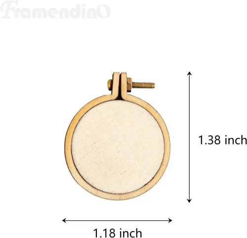 Vista 2 de Framendino, paquete de 10 mini aros de bordado redondos de madera para dijes colgantes, marco para llavero de punto de cruz DIY