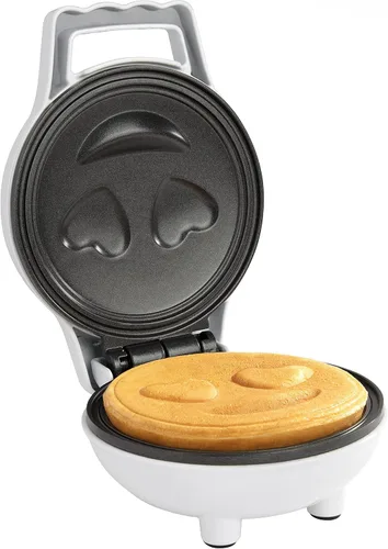 Vista 6 de Mini waflera de ojos de corazón Emoji, panqueques de cara sonriente de tamaño personal de 4 pulgadas Electric Non-Stick Baker Iron with Recipe