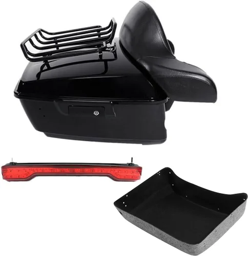Vista 14 de Respaldo de Maletero de Equipaje King Tour Negro Brillante con Placa de Rack de Montaje Compatible con Harley Modelos Touring 2014-2025 Road Glide