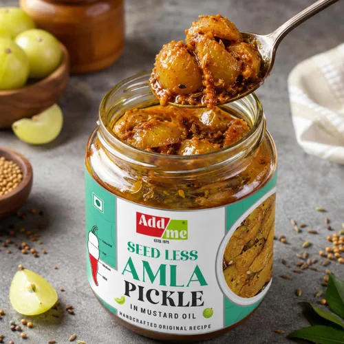 Vista 4 de Add me Hecho en casa Amla Pickle sin semillas Amla Ka Achar - 500gm tarro de cristal