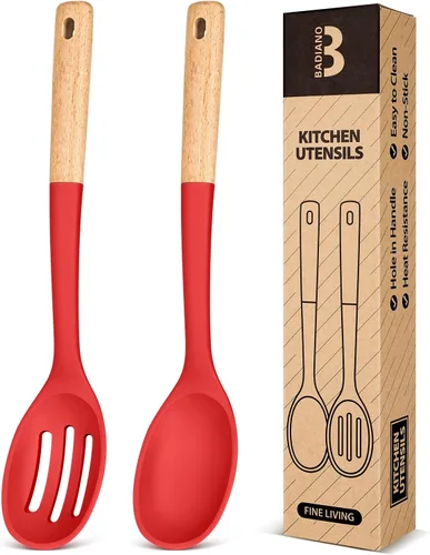 Vista 9 de Cucharas de cocina de silicona, excelentes para recoger guarniciones y servir guisos abundantes, de silicona mate libre de BPA, cuchara de servir