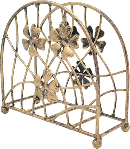 Vista 5 de Servilletero de mesa, diseño de pétalos y ramas florales de bronce antiguo, dispensador de pañuelos independiente
