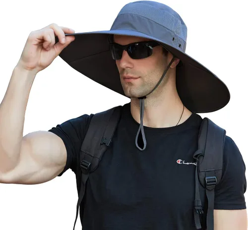 Vista 11 de Leotruny Sombrero de pescador de ala súper ancha UPF50+ sombrero impermeable para pesca, senderismo, camping