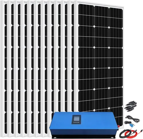 Vista 14 de Kit de sistema solar para el hogar de 480 W con 4 paneles solares monocristalinos de 120 W y 1000 W MPPT Solar Grid Tie Power Inverter