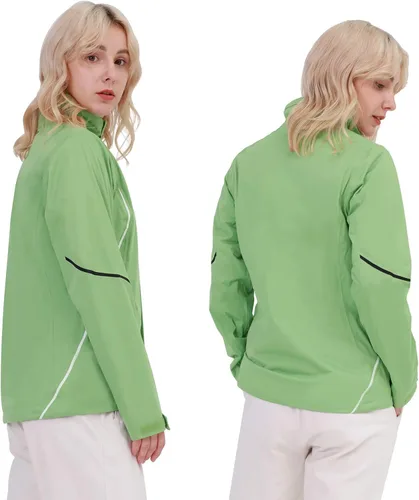 Vista 7 de Chaqueta de lluvia de golf para mujer, impermeable, transpirable, cortavientos, ligera, para correr, senderismo, ciclismo, camping