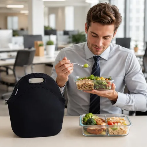 Vista 4 de Nevera de neopreno de Ambielly. Nevera con aislamiento para guardar la comida en un viaje, Negro Transportador de alimentos reutilizable