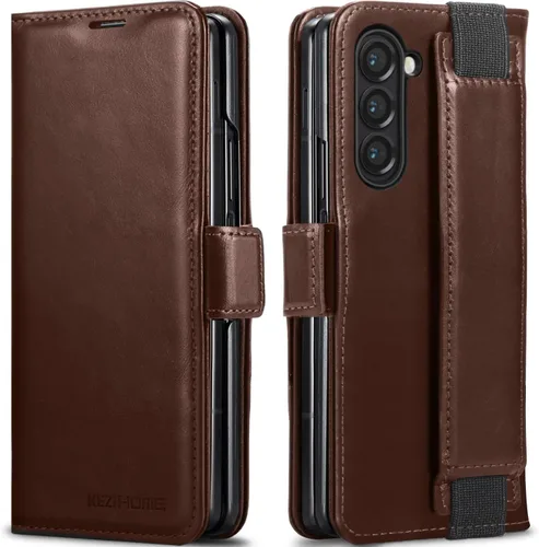 Vista 25 de KEZiHOME Funda tipo cartera de piel auténtica para Samsung Galaxy Z Fold 6 Negro