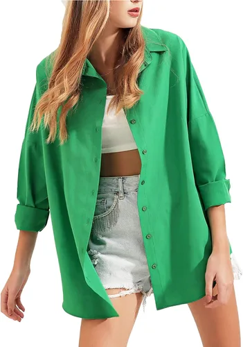 Vista 5 de HangNiFang Womens Oversized Button Down Shirts Long Sleeve Loose Fit Work Dressy Blouses Tops