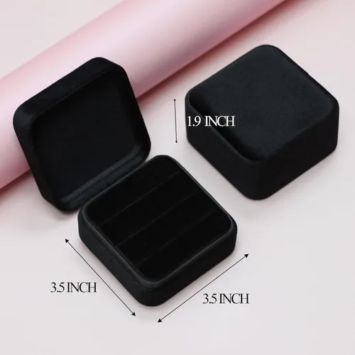 Vista 2 de BLUTETE Organizador de joyero de terciopelo Estuche para anillos Almacenamiento de joyas de viaje pequeño Organizador portátil de bandeja