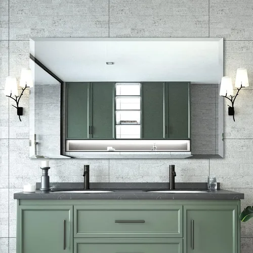 Vista 15 de Mirrorons Espejo biselado, espejos de baño para pared de 40 x 32 pulgadas, espejo de baño rectangular sin marco con borde biselado, se cuelga
