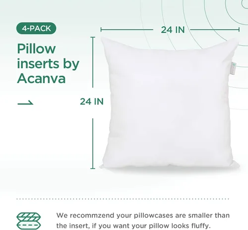 Vista 4 de Acanva Insertos de almohada cuadrados decorativos para sofá, cama, sillón y sillas, 24 x 24 (4 unidades), color blanco