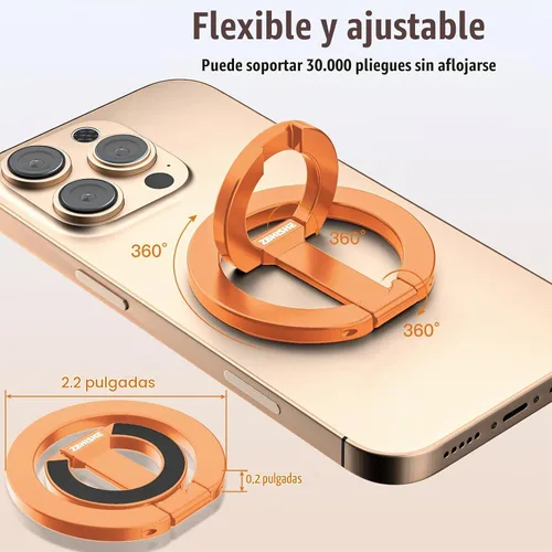 Vista 6 de Anillo magnético para teléfono MagSafe de doble cara con agarre magnético para teléfono, soporte de teléfono compatible con iPhone 17/16/15/14/13