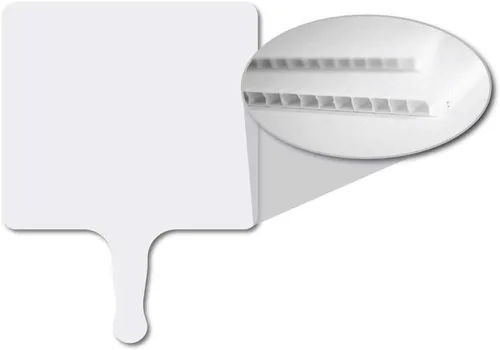 Vista 2 de Juego de 12 ventiladores de mano de plástico en blanco hechos de plástico corrugado impermeable, 10.5 x 8 pulgadas
